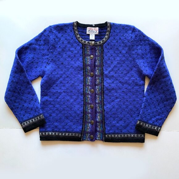 Vintage Tally Ho Cardigan Sweater 100% Wool Women’s Size Large Royal Blue - Picture 1 of 13